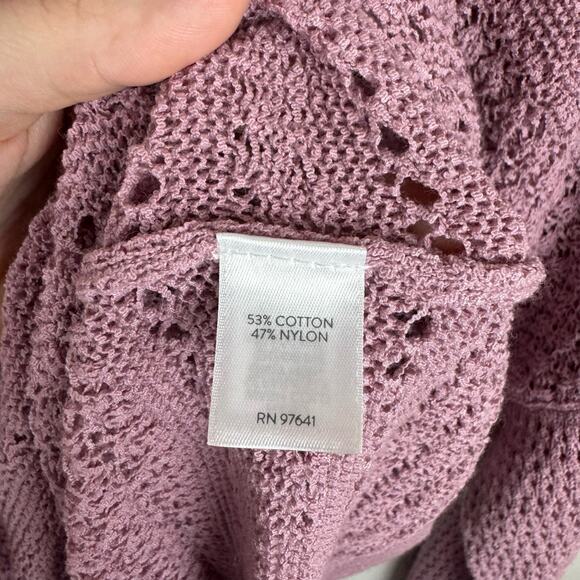 J Jill Crochet Open Weave Pink Pullover Sweater Sz L | Beachy Coastal Grandma - Picture 10 of 13